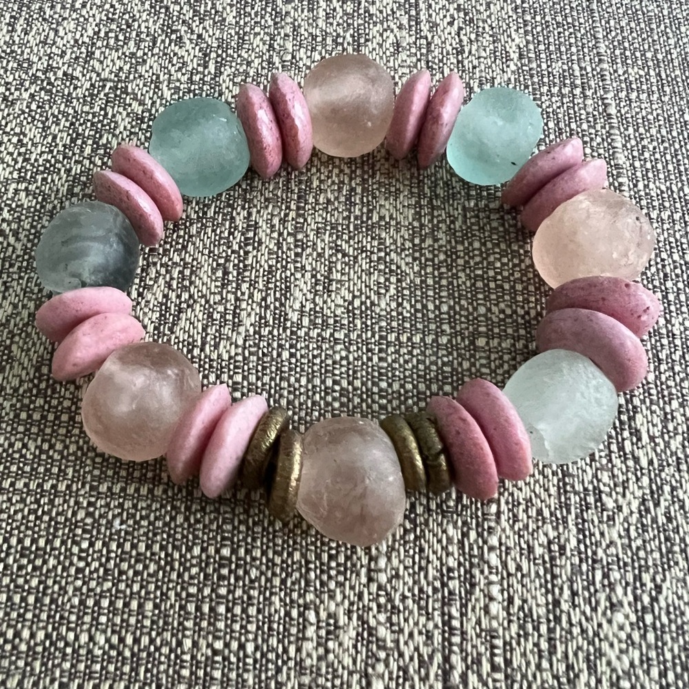 Handcrafted sea glass beaded bracelet